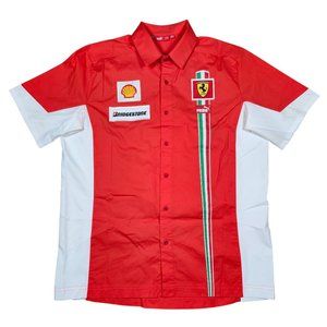 Puma Scuderia Ferrari F1 Formula 1 Mens Red White Button-Up Shirt Size Large F